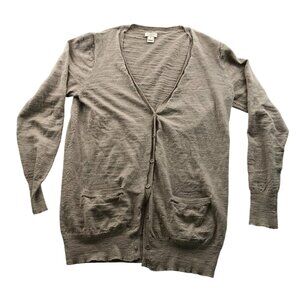 J.Crew Womens Cardigan Sweater Medium Buttn Front Pockets V-Neck Tan Cozy Casual